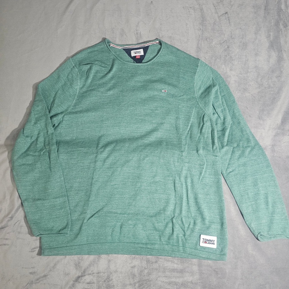 Tommy Jeans Mens XXXL Green Heathered Long Sleeve Crewneck Pullover Sweater 3XL‎